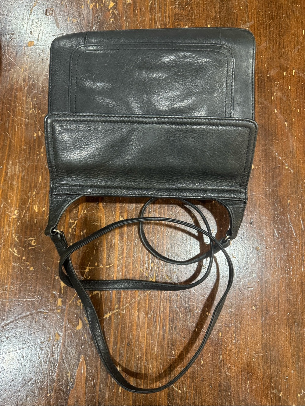 Vintage Black Leather Crossbody Bag - Fossil